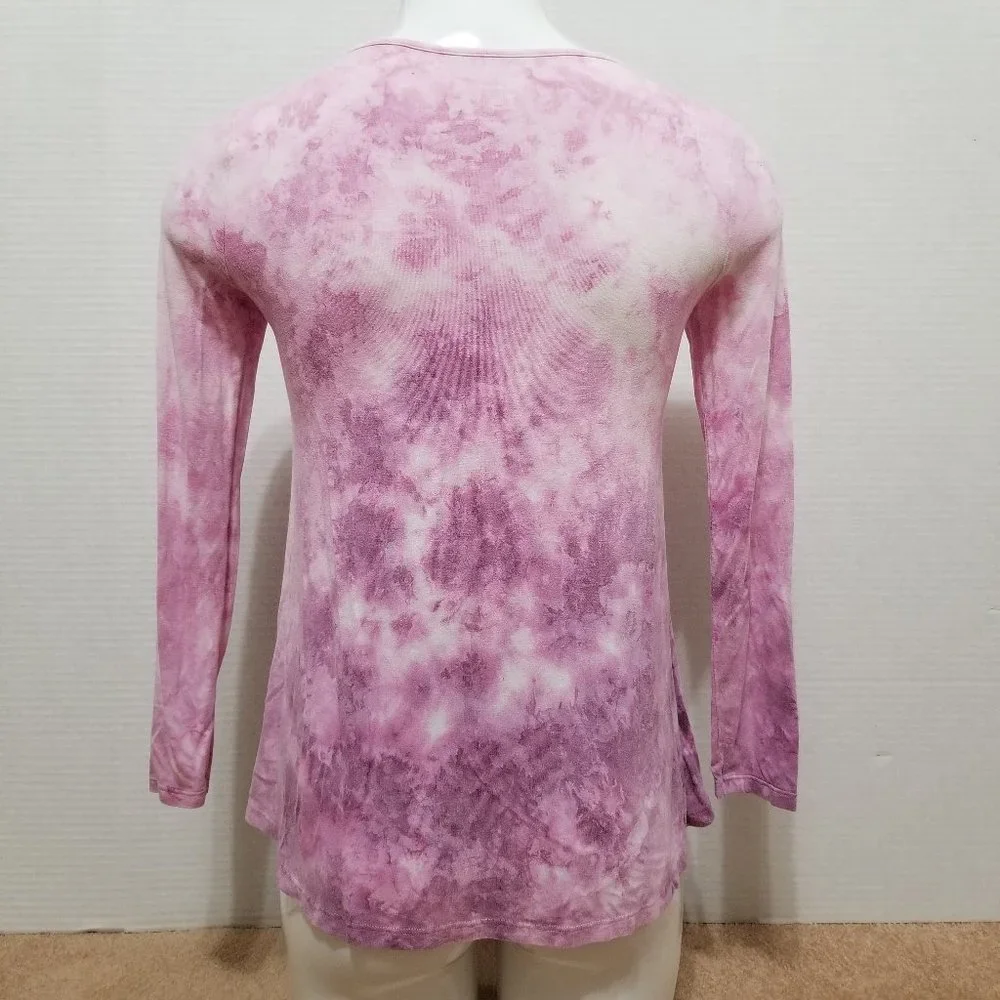 Justice top 12 tie dye long sleeve criss cross keyhole neckline stretch